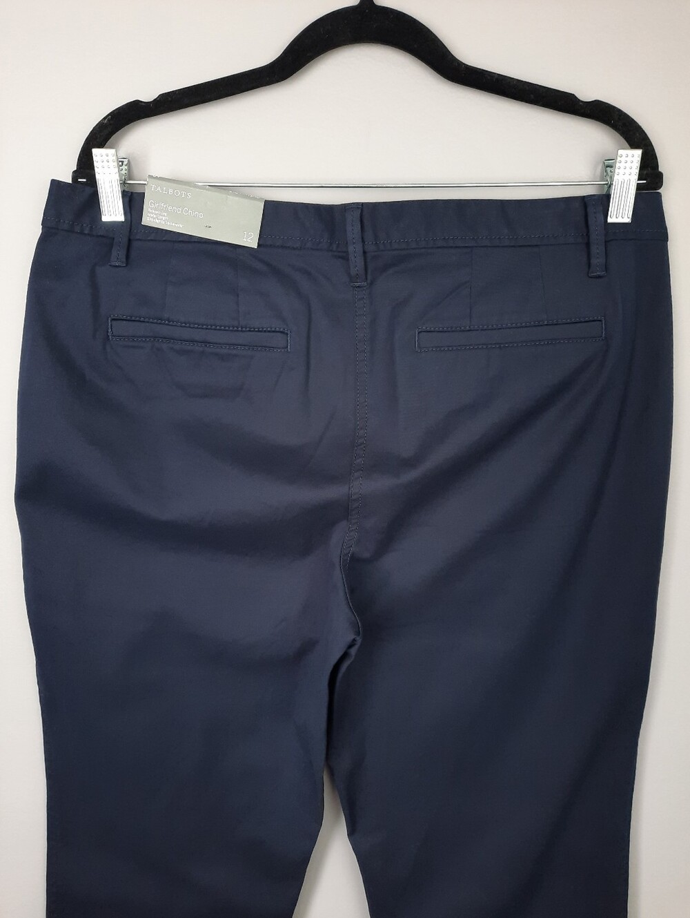 Talbots Solid Navy Blue Stretch Cotton Mid Rise Girlfriend Chino Pants size 12 - Picture 4 of 14